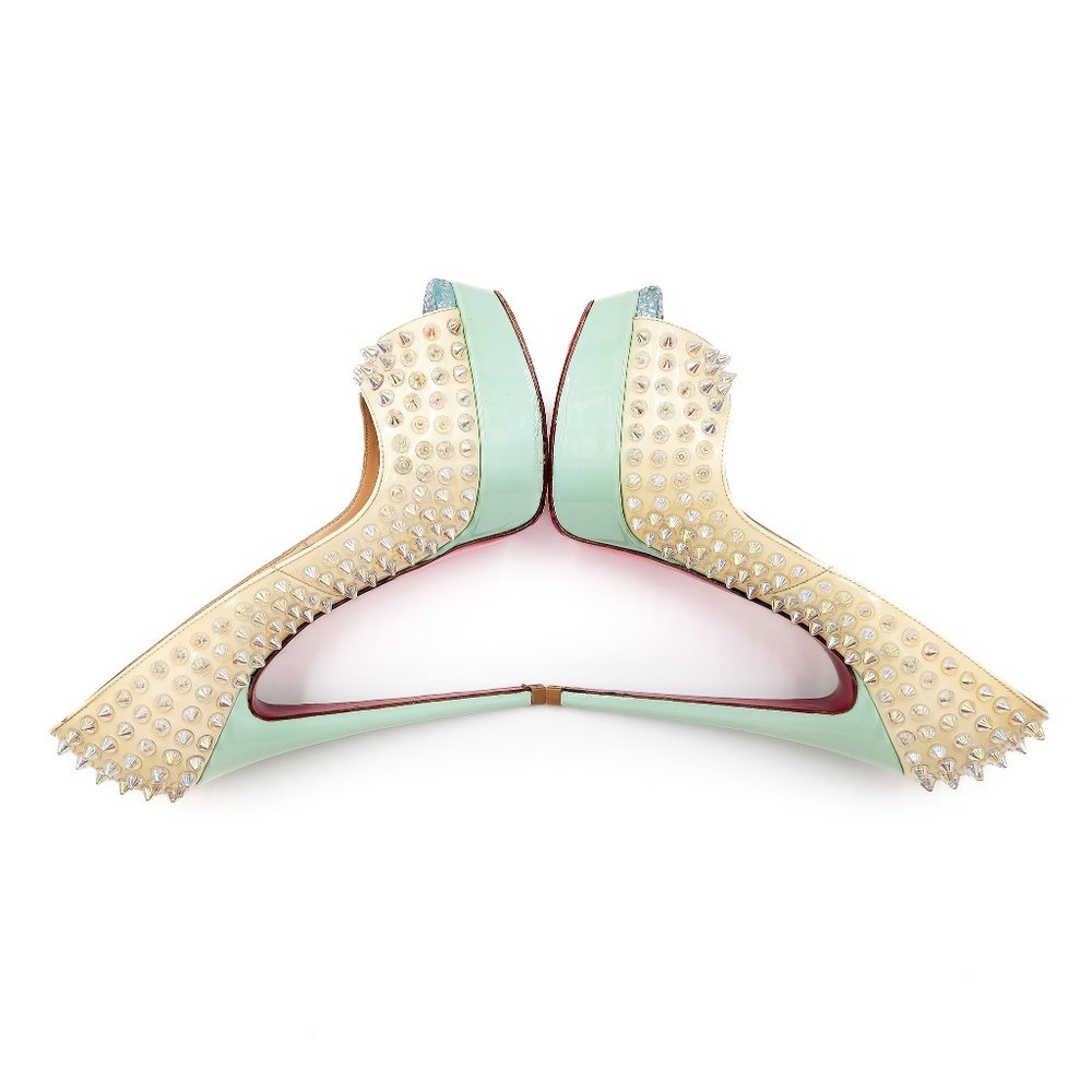 Christian Louboutin Off White Spiked Platform Peep-Toe Pumps Heels EU 37 - Picture 4 of 9